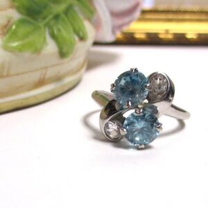 Solid 14K White Gold Blue and White Topaz MCM Statement Ring Size 5